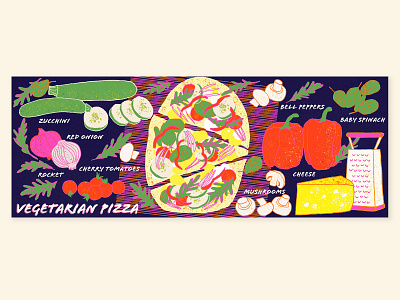 Food Illustration | Vegetarian pizza design food food illustration illustration italian italy milica golubovic pizza recipe vegetables vegetarian vegetarian pizza