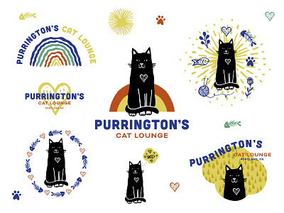 Purringtons Cat Lounge design illustration logo