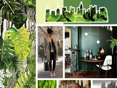 Concrete Jungle Moodboard city colorpalette design green leaves moodboard