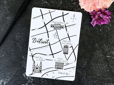 Hand Drawn Detroit Map calligraphy design detroit graphic design hand drawn map illustration lettering map map drawing stationery stationery design wedding
