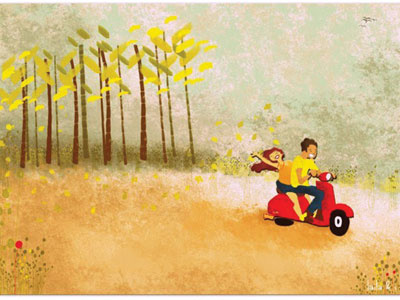 Ride art colour design digital painting illustration photoshop print sale scooter tree logo trees yellow