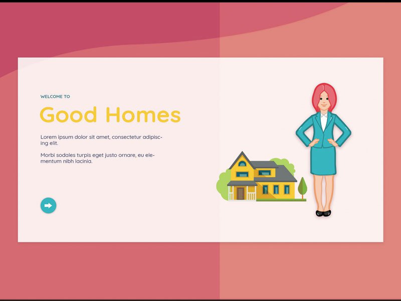 Real Estate Concept color home girl office pink landing page character web art