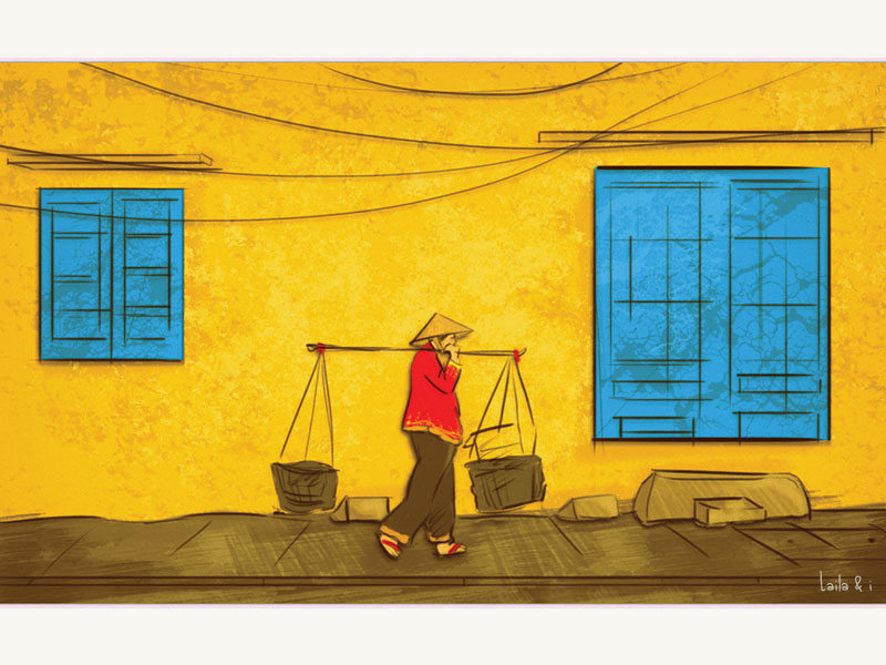 The Ochre Village artist blue web print painting landscape landing page colors yellow inspiration art photoshop digital painting colour design illustration