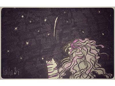 Night Skies black book cat dark doodle girl illustration night painting sketch stars website