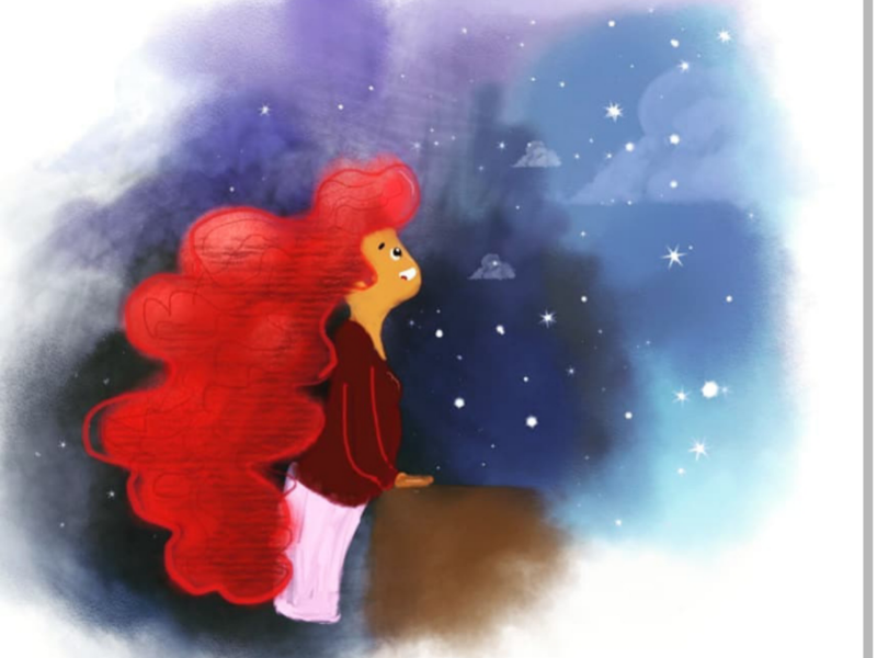 Stargazer painting art blue red star sky girl landingpage web illustrator illustration