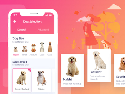 Dog Care App animal app card care creative free app mobile app pet support swipe ui ux