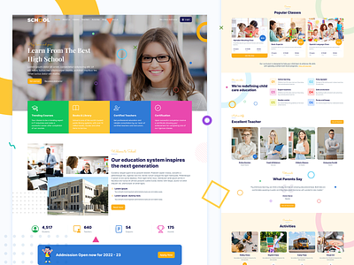 School Website (Landing Page) class clean college course design e learning educate education flat homepage landing page minimal mockup online school student study teaching uiux website