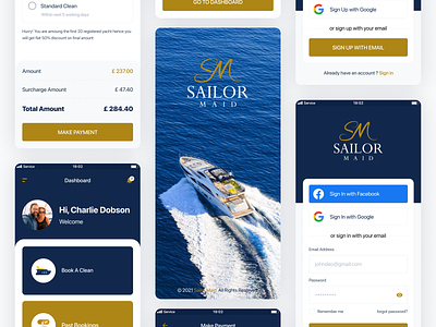 Sailor Maid - ⛵ Yacth Cleaning Mobile Design android booking clean cleaning design flat ios maid minimalist mobile mockup sailor trending uidesign uiux yatch