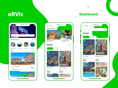 Hotels Booking App booking dashboard design green hotel booking mobile app design onboarding uiux