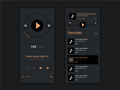 Simplistic Music Player app colors dark design digital golden iphone minimal mobile music music app music player orange phone player round simple ui uiux ux