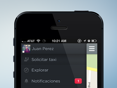 Taxi app app ios iphone map sidebar spanish taxi ui