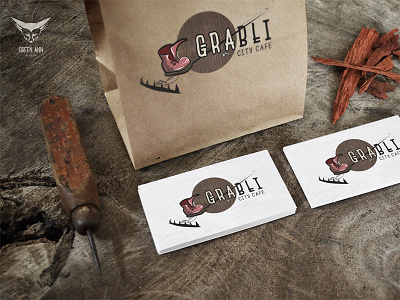 logo Grabli city-cafe art boot branding cafe design green ann studio icon identy logo logodesign rake restaurant