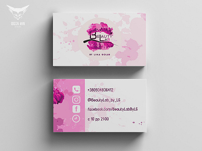 Visit Card art beauty branding design fashion green ann studio icon identy lips logo pink visit card