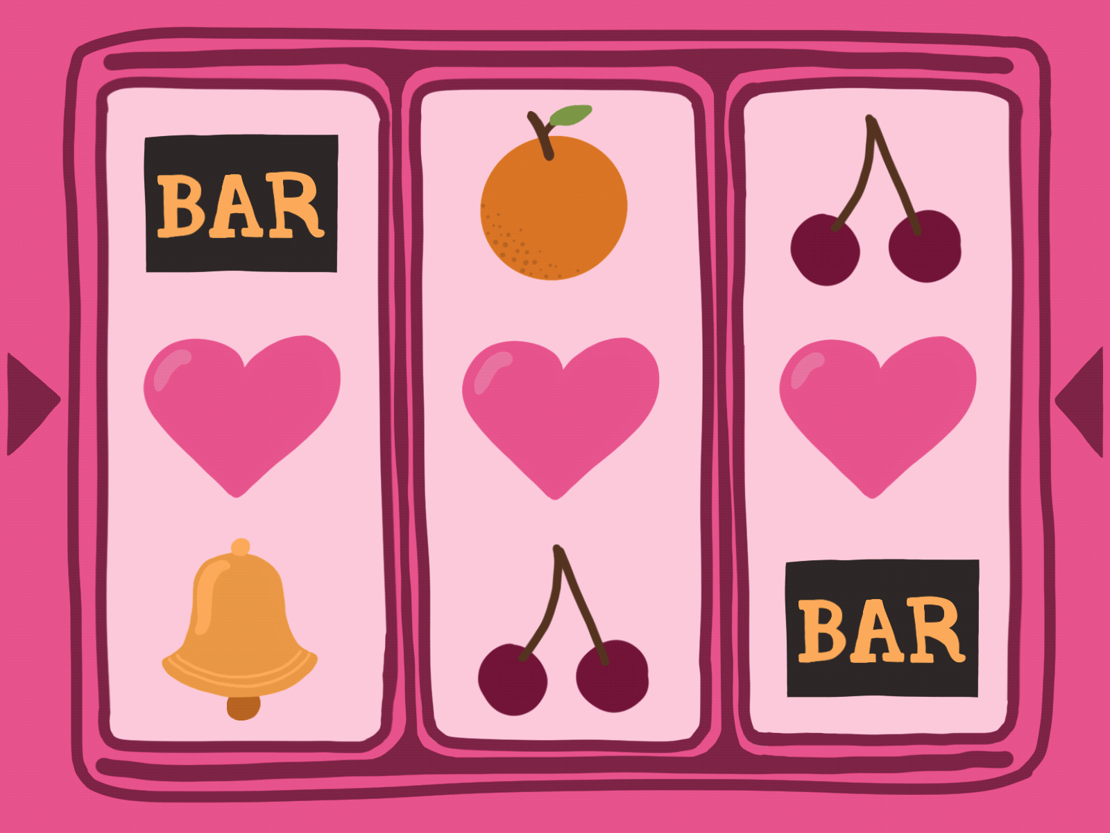 Game of Love animation bar bell cherry framebyframe game gameoflove gif grape heart hearts illustration love orange pink slotmachine slots valentines