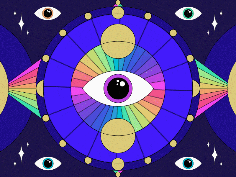 cosmic eye after effects animation colour wheel cosmic cosmos eye motion neon posterized time prism space stars sun trippy