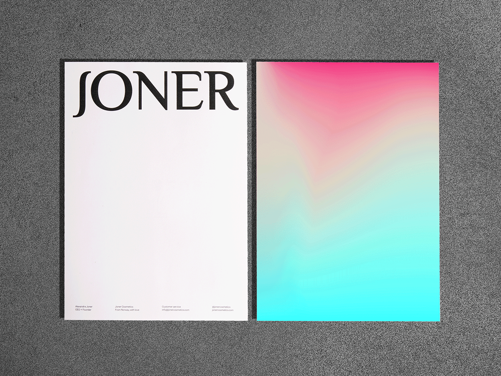 JONER letterhead variations cosmetics grid holographic identity layout letterhead logotype paper print printed matter stationery type typography