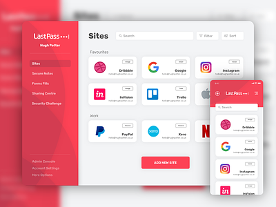 LastPass - Redesign branding clean concept design lastpass minimal password prototyping redesign sidebar sidebar menu ui ux web