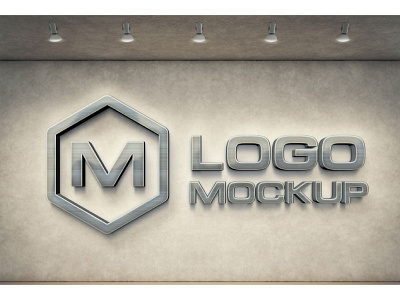 3d Wall Logo Mockups 3d logo blue dark display light logo metal metallic mockup modern office mockup