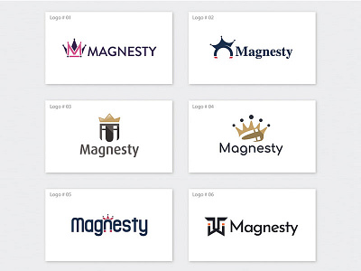 Magnesty logo alvi studio alvistudio branding crown logo m letter magnet majesty vector