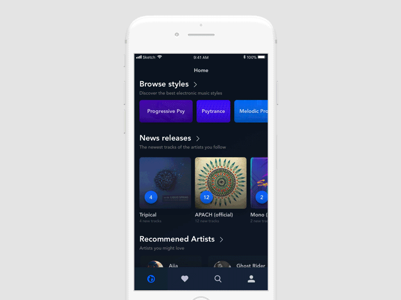 Music app concept interaction animation