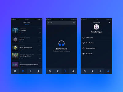 Music app concept screens