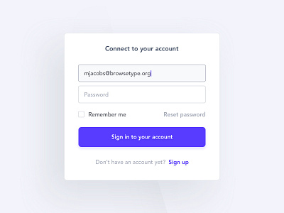 Sign In / Connect screen connect in login sign ui up