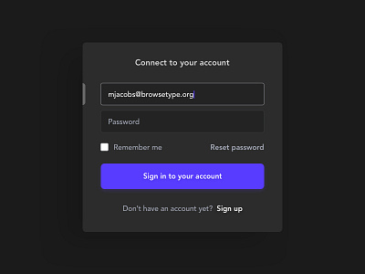 Sign In / Connect screen Black Version connect login signin signup ui