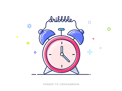 Hello dribbble! alarm clock dribbble filled outline first shot invite mbe thanks