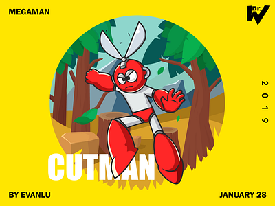 Cutman capcom colorful cutman fc forest game graphic design illustation illustrator megaman nes outline illustration robot rockman tree