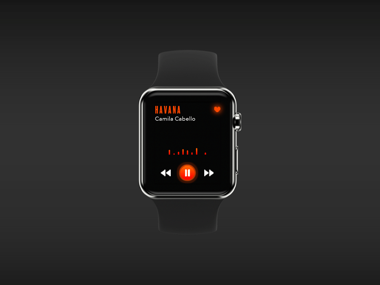 Play Music For APPLE WATCH animation apple apple watch application black dark mode design music app music bar orange photoshop play play music sound stop music ui ux