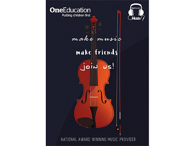 One Education Music design illustration instrument music postcard typography violin