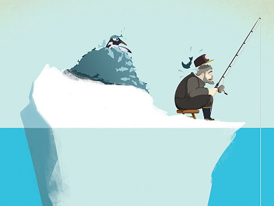 Fisherman climate change fish fisherman icecaps penguin water