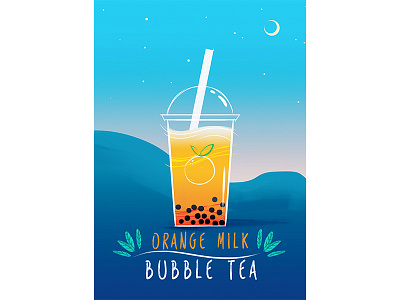 Orange Bobba bobba bubble tea drink fruit illustration night orange sky typography