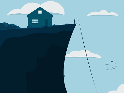 Cloud fishing adobe art blue cloud digital art fisherman flat illustration illustrator mountain vector