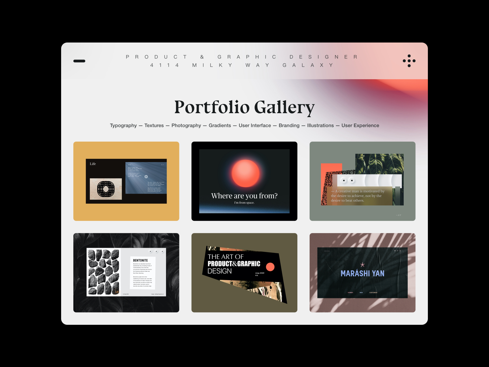 PORTFOLIO GALLERY concept design digital flat page typo typography ui vector web