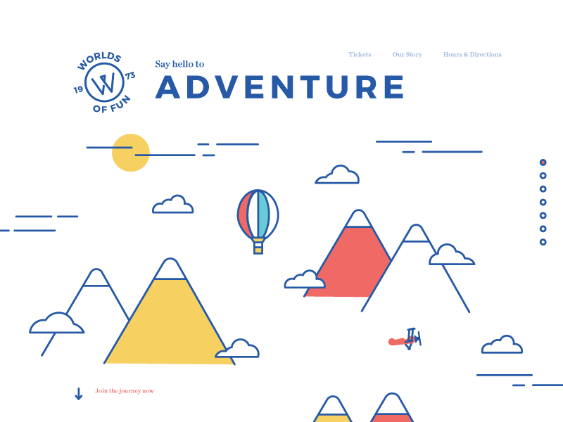 Worlds of Fun Homepage website design adventure amusement park clouds hot air balloon mountains worlds of fun