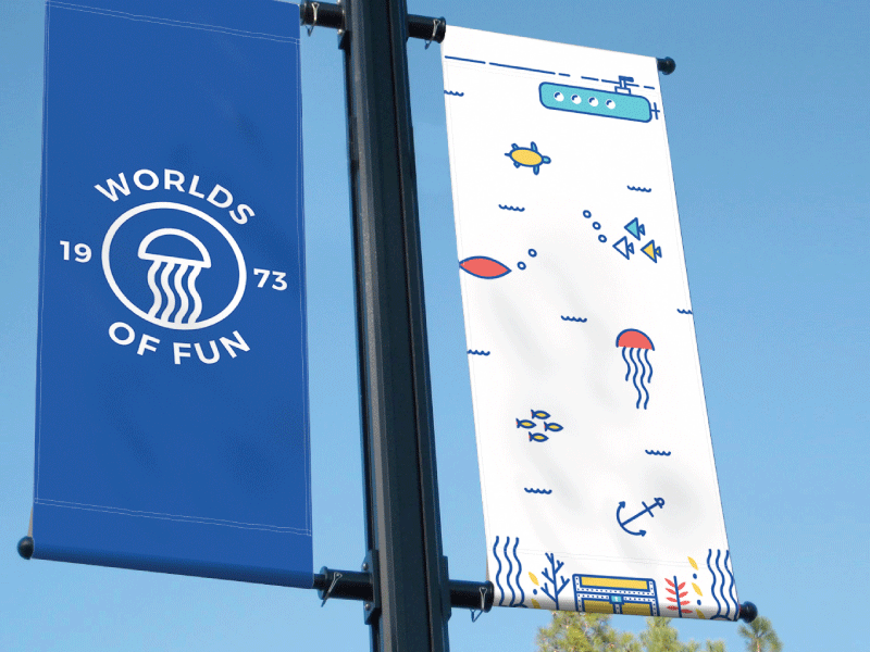 Worlds of Fun Signage line illustration sea creatures oceans worlds of fun
