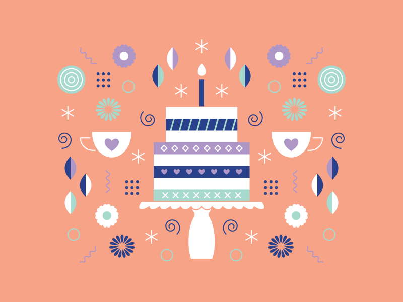 Tea Party Time illustration pattern birthday cake tea party