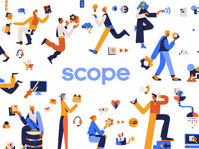 Scope - Main Illustration 2d 2d character colorful design flat illustration main page minimal people simple team vector website work