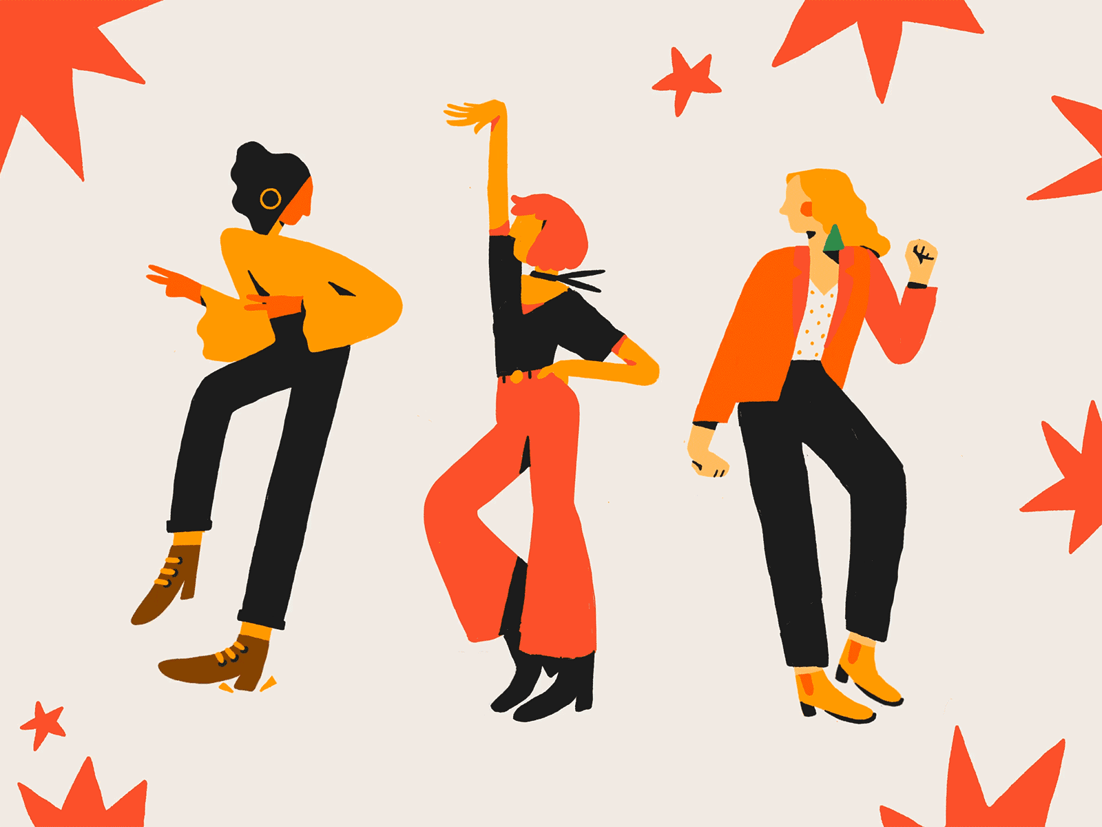 ✦Party girls✦ 2d 2d character 2danimation animation dance dancing design girls illustration minimal motion design party people shape simple star vector