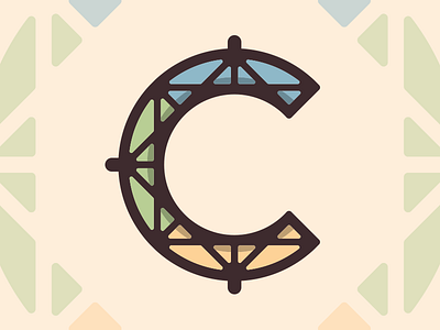 C blue c geometric green icon logo mark tan