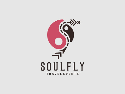 Soulfly Travel Events branding fly icon location logo travel yingyang