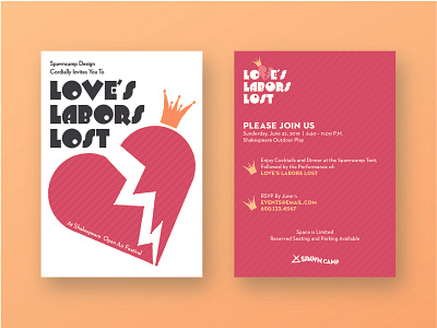 Love's Labors Lost Invite crown design event heart illustration invitation invite layout lockup logo performance play playful print shakespeare type typography vector warm