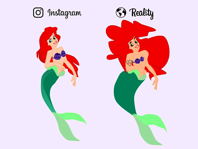 Ariel : Insta vs Real Life design digital art digital illustration disney disney art disney princess figma fun illustration instagram sketch vector