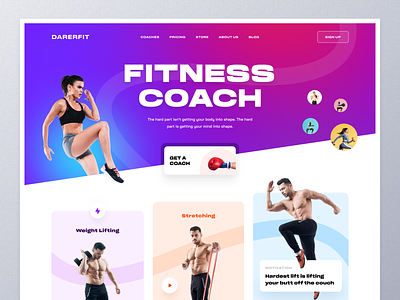 Fitness Web UI bodybuilding coach ecommerce fitness fitness club gym health homepage illustration landing page lifestyle mockup training typography ui ux web design website weightloss workout