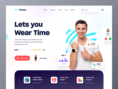 Smartwatch - Product Landing Page applewatch ecommerce gadgets gear health tracker homepage landing page luxury watches mockup smart device smartwatch typography ui ux watches web design website website design wristband wristwatch