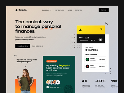 Finance App Landing page banking banking card card finance finance app freelance homepage landing page mockup money money management money transfer pay payment gateway payment method transaction ux web design website