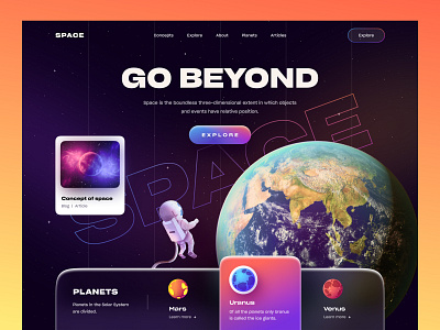 Space Landing page astranout design agency galaxy homepage illustration landing page learning platform mockup nasa planet product science space spacex startup typography ux web design website world