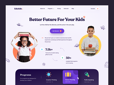 Kids Education Platform website books career course courses crash course early learning ecommerce homepage kids kids activities kids growth kids learning kids skill landing page learning platform online class school self growth web design website