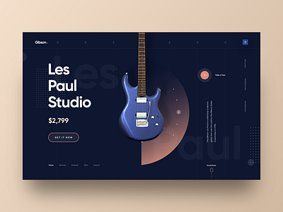 Gibson - Guitar Store Web UI 2018 trends business clea design colorful dark ecommerce gibson guitar header hiwow illustration instruments landing page les paul marketing music product shopping web design website